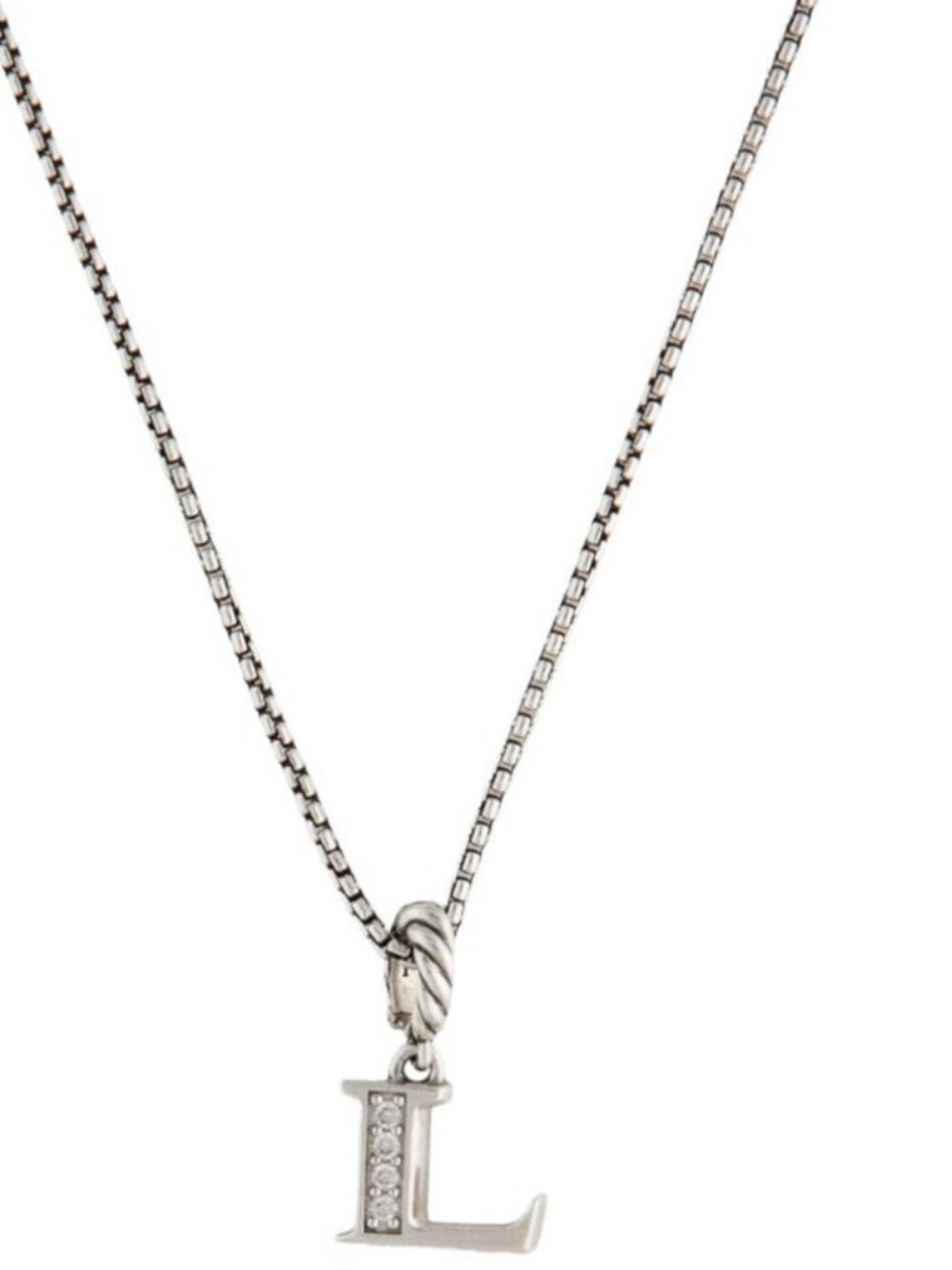 DAVID YURMAN STERLING SILVER 925 DIAMOND PAVE INITIAL 'L' PENDANT NECKLACE - Picture 5 of 6